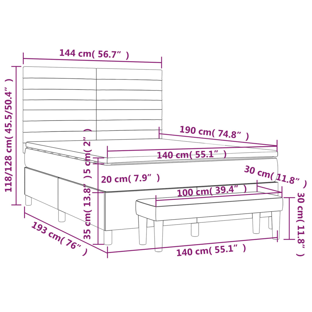Krevet s oprugama i madracem crni 140 x 190 cm od tkanine