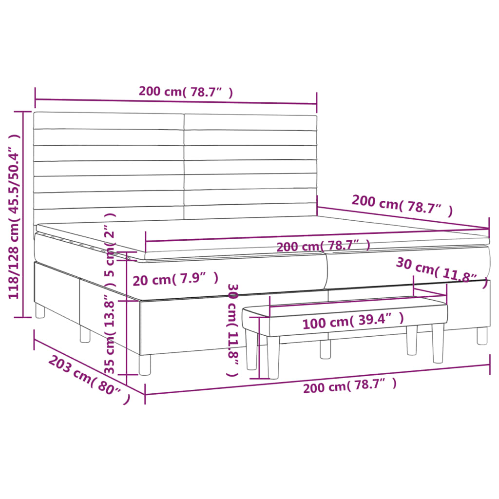 Krevet s oprugama i madracem svjetlosivi 200 x 200cm od tkanine