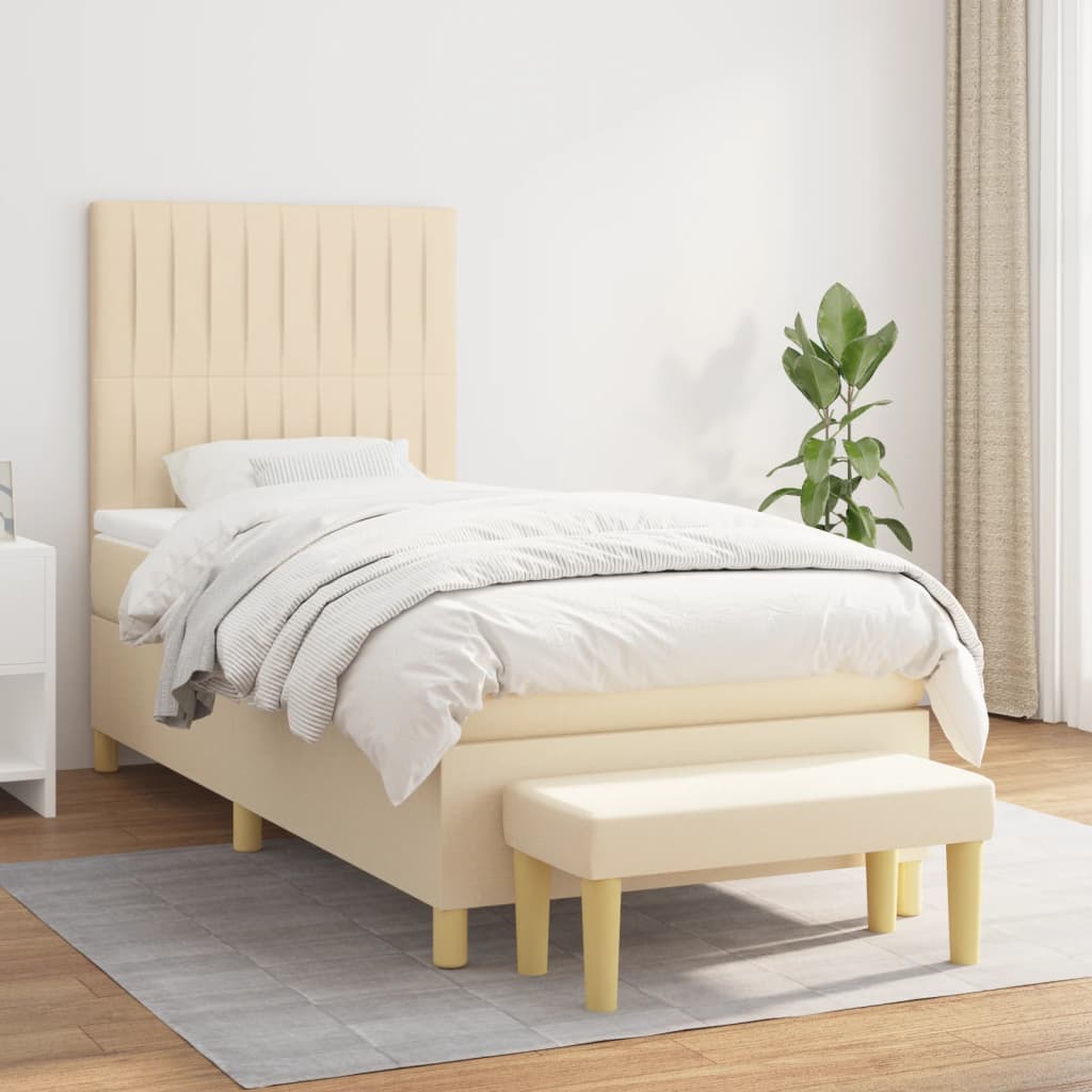 Krevet s oprugama i madracem krem 90 x 190 cm od tkanine