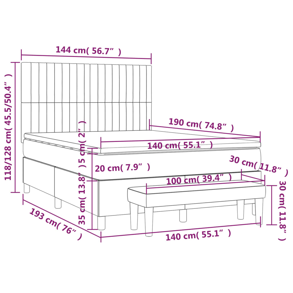 Krevet s oprugama i madracem crni 140 x 190 cm od tkanine