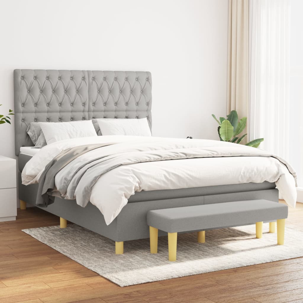 Krevet box spring s madracem svjetlosivi 140x200 cm od tkanine