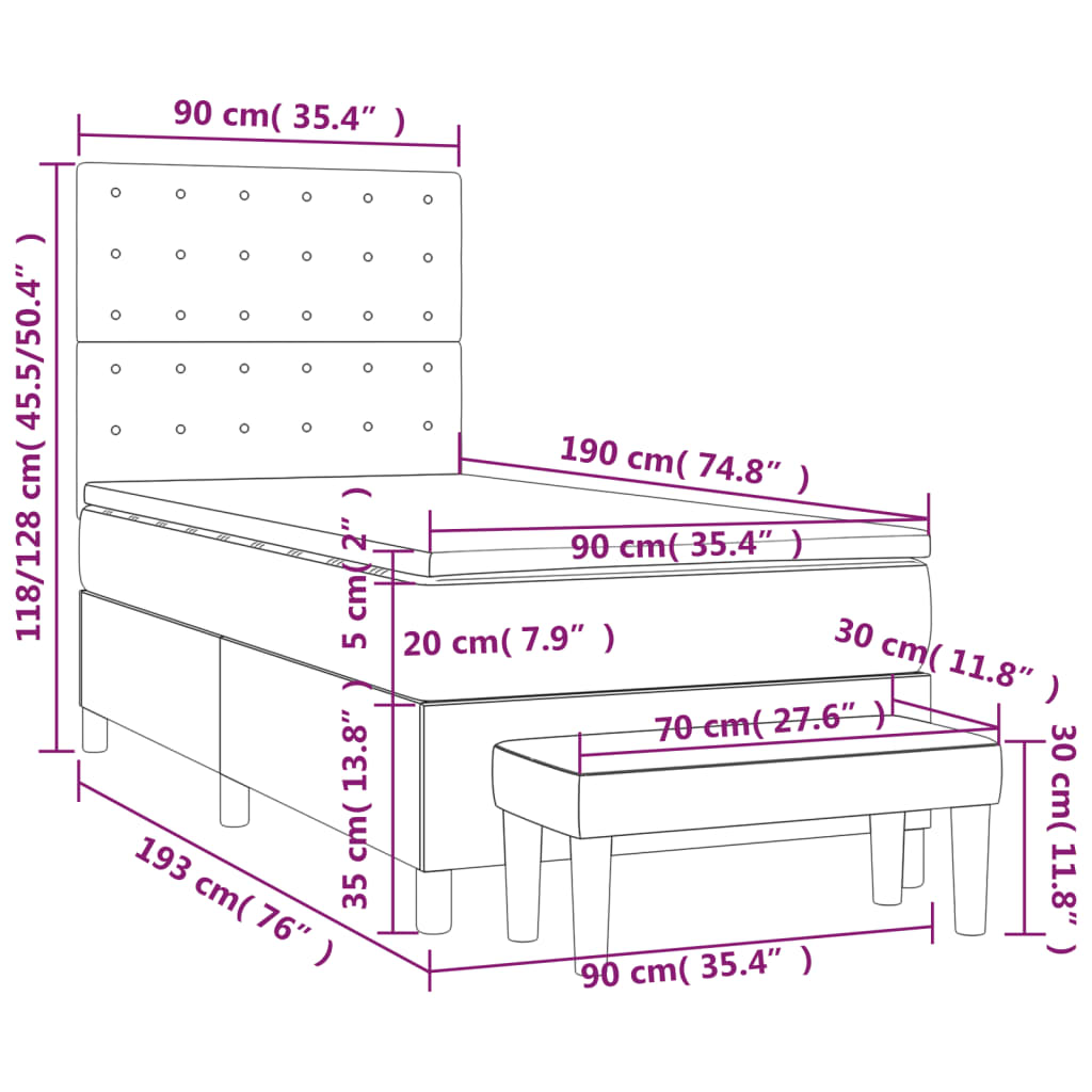Krevet s oprugama i madracem plavi 90 x 190 cm od tkanine
