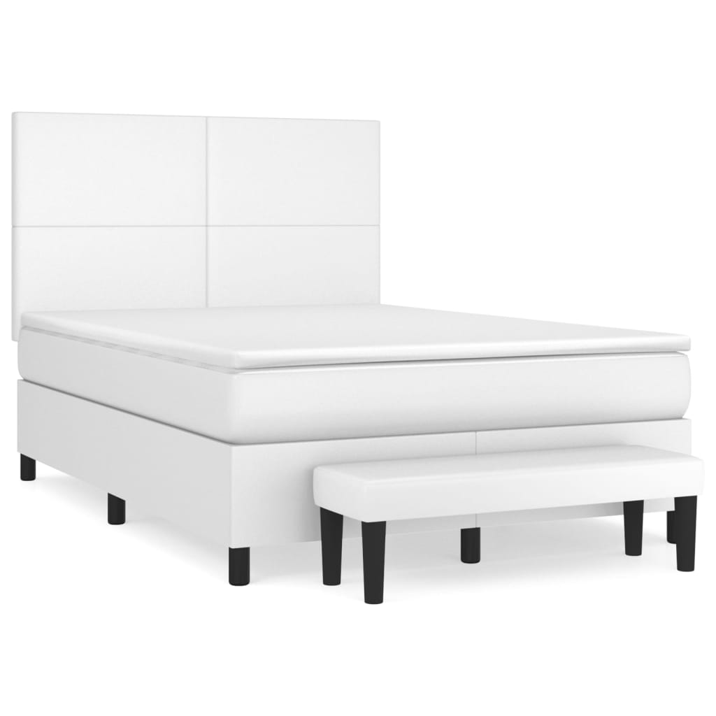Krevet s oprugama i madracem bijeli 140x190 cm od umjetne kože