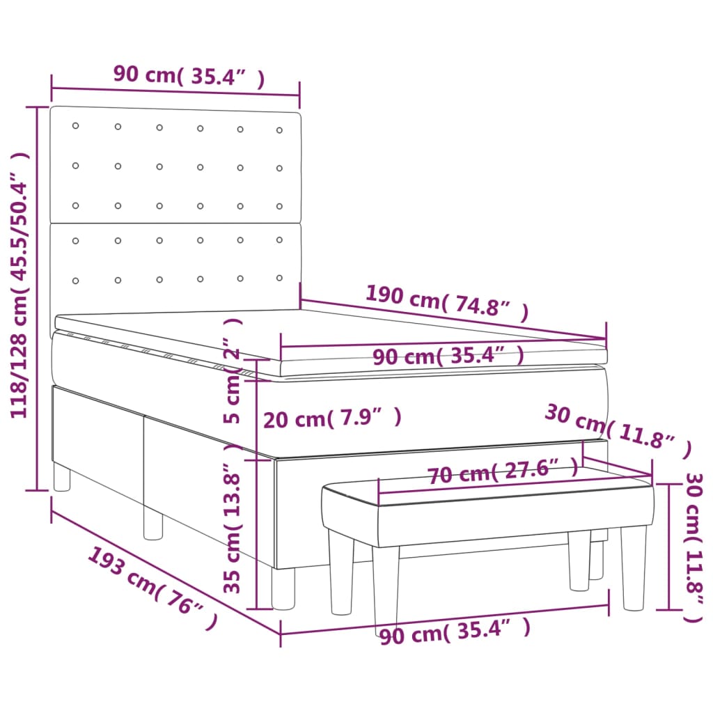 Krevet s oprugama i madrac cappuccino 90x190 cm od umjetne kože