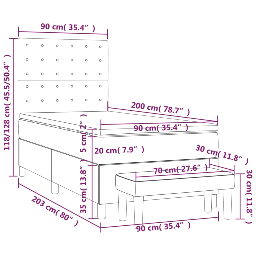 Krevet s oprugama i madracem sivi 90 x 200 cm od umjetne kože