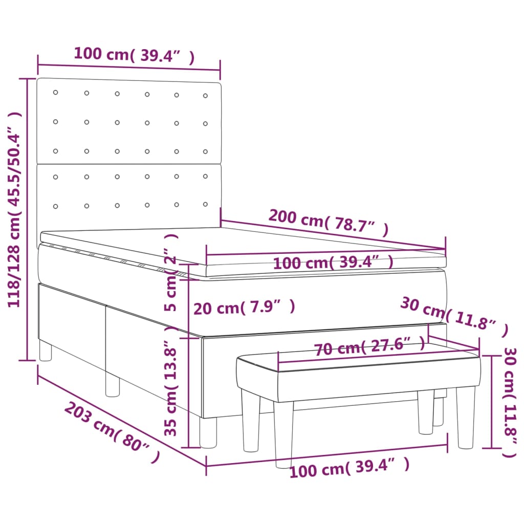Krevet s oprugama i madracem bijeli 100x200 cm od umjetne kože