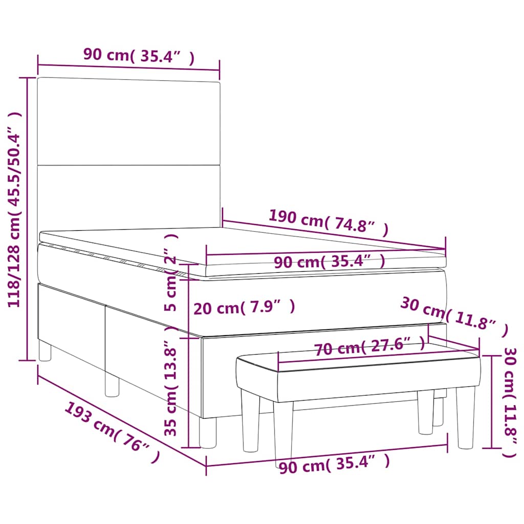Box spring krevet s madracem tamnoplavi 90x190 cm baršunasti