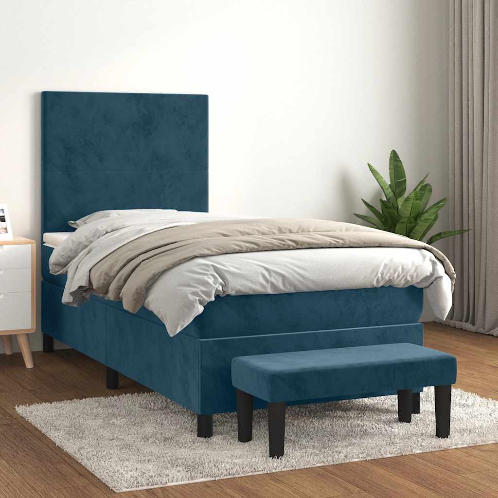 Box spring krevet s madracem tamnoplavi 90x190 cm baršunasti