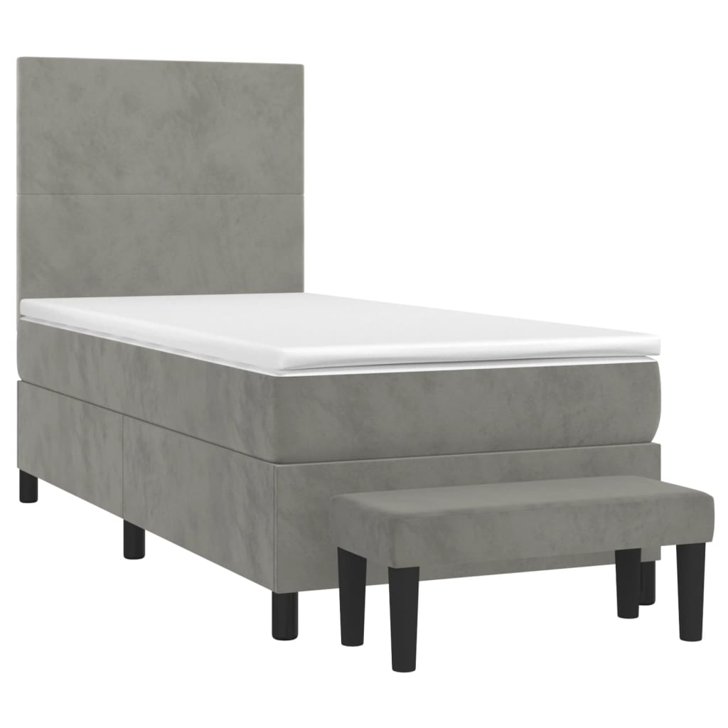 Box spring krevet s madracem svjetlosivi 90x190 cm baršunasti