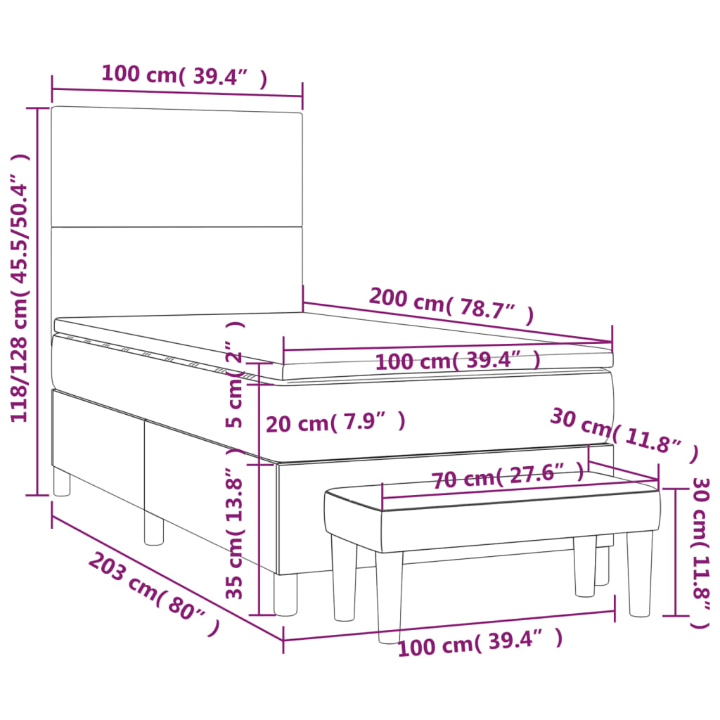 Box spring krevet s madracem ružičasti 100x200 cm baršunasti