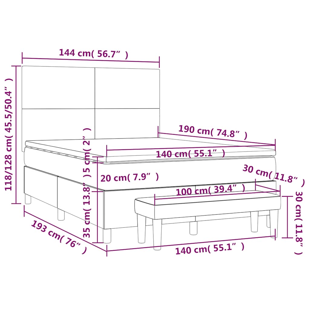 Krevet s oprugama i madracem tamnoplavi 140x190 cm baršunasti