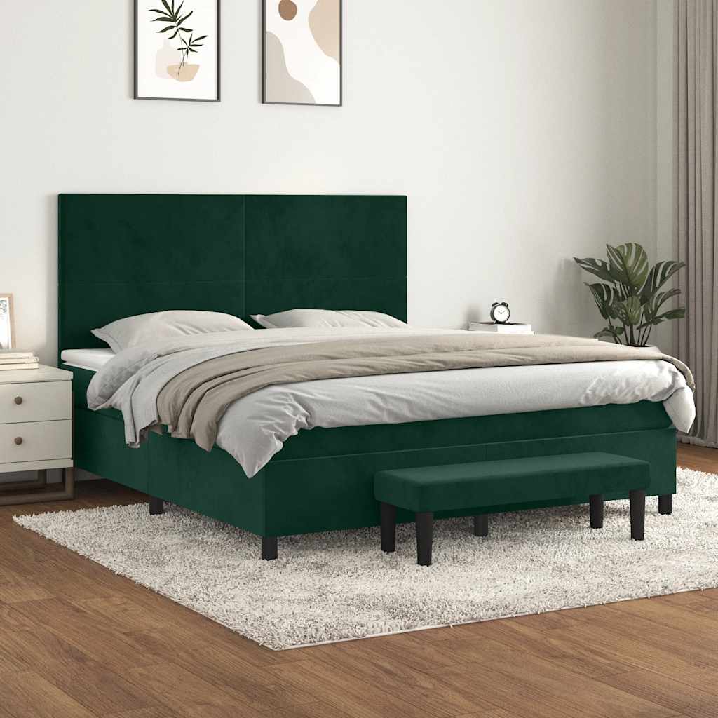 Krevet s oprugama i madracem tamnozeleni 160x200 cm baršunasti