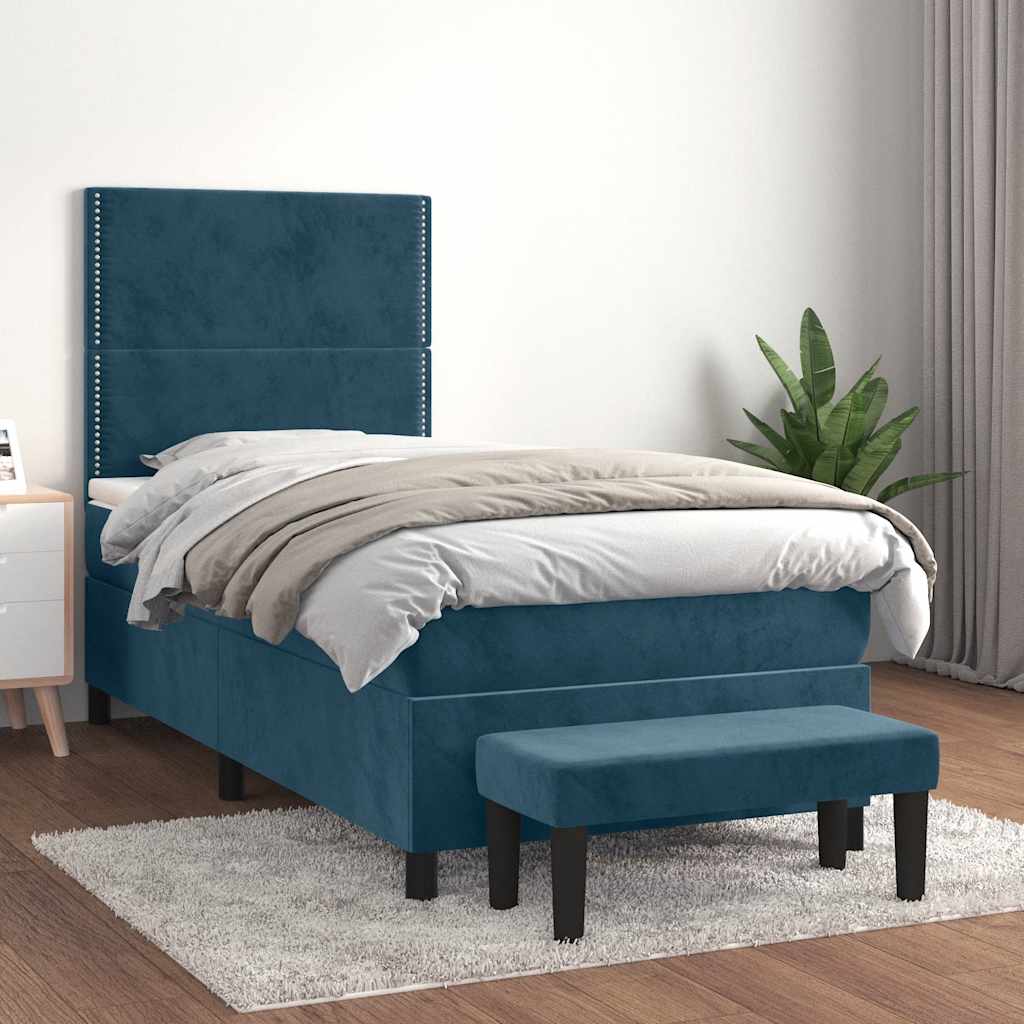 Box spring krevet s madracem tamnoplavi 90x190 cm baršunasti