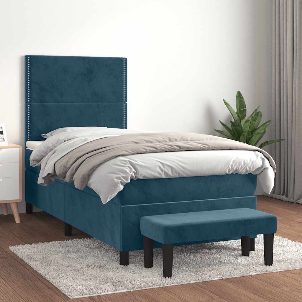 Box spring krevet s madracem tamnoplavi 90x200 cm baršunasti