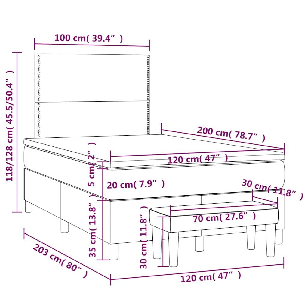 Box spring krevet s madracem tamnoplavi 120 x 200 cm baršunasti