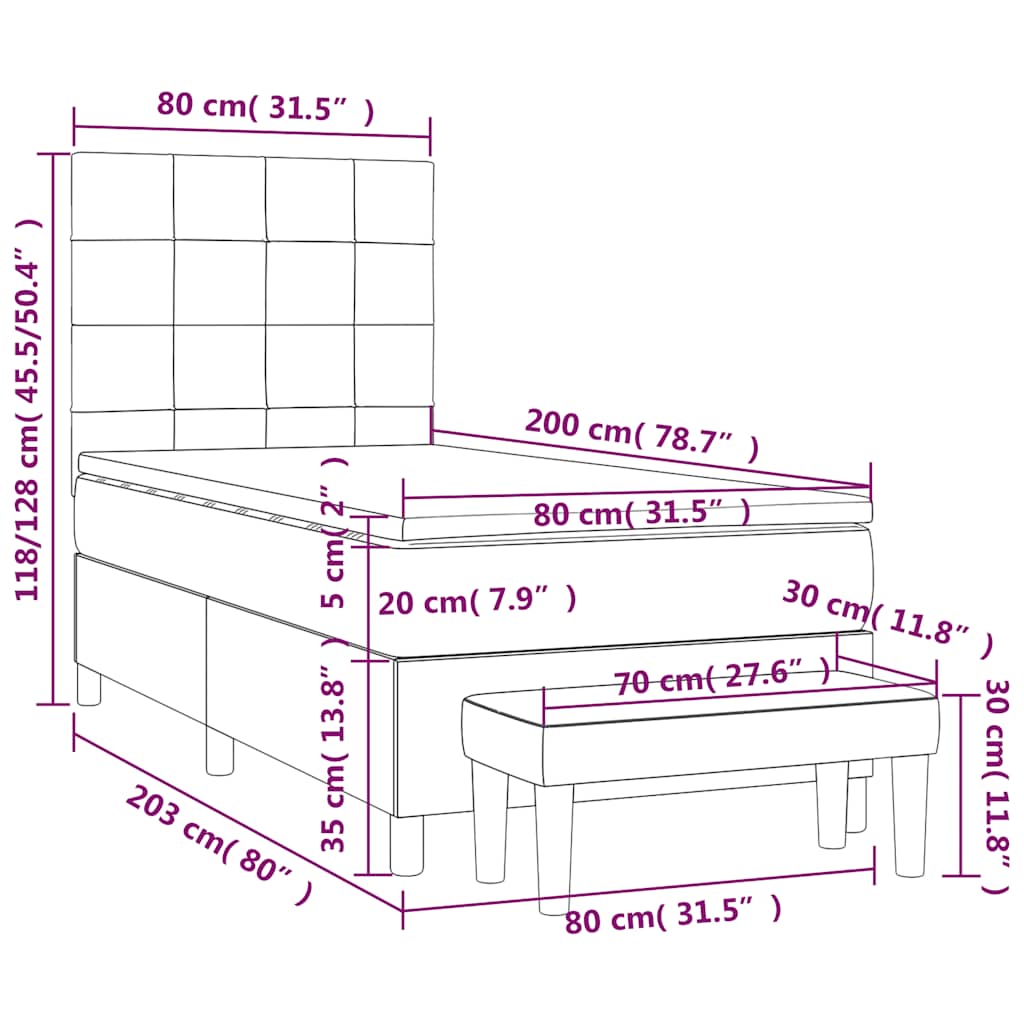 Box spring krevet s madracem tamnoplavi 80 x 200 cm baršunasti