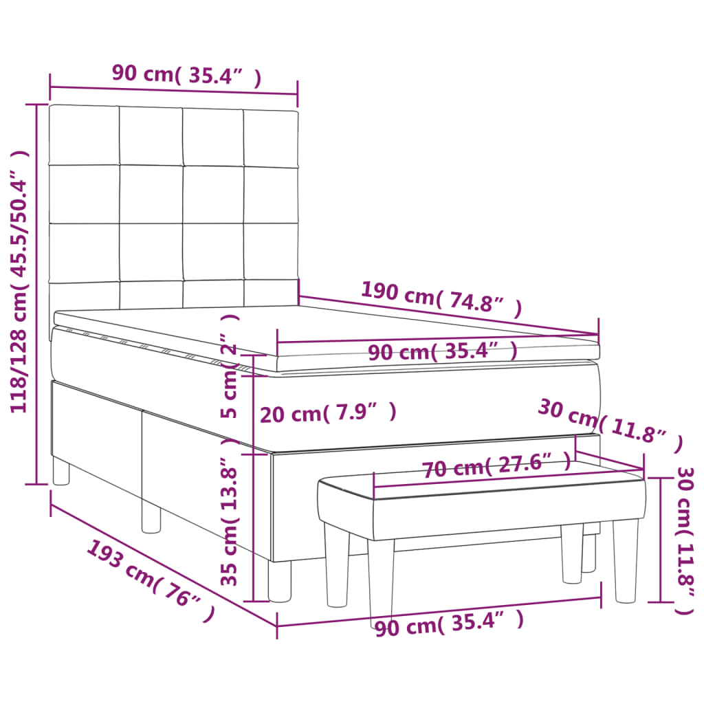 Box spring krevet s madracem tamnosivi 90x190 cm baršunasti