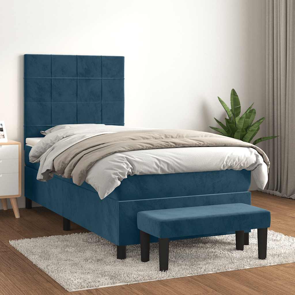 Box spring krevet s madracem tamnoplavi 90x190 cm baršunasti