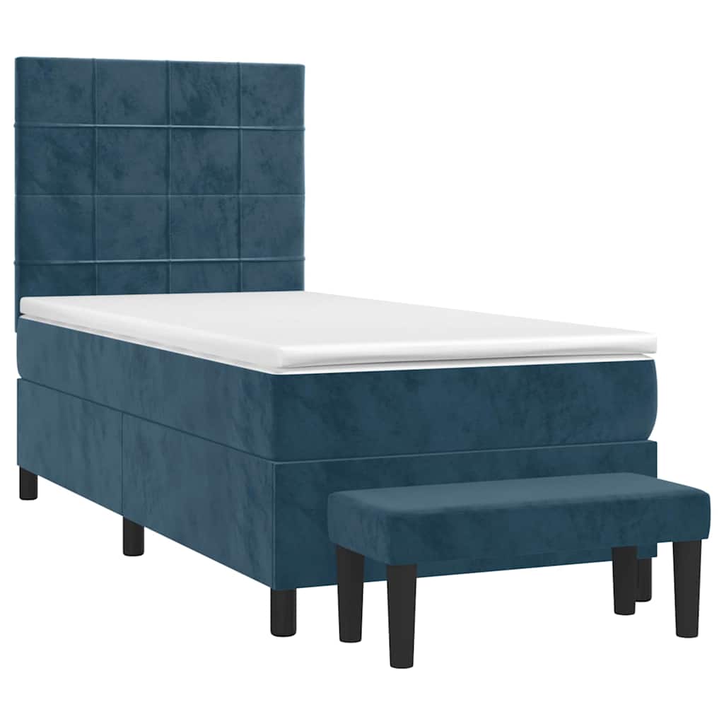 Box spring krevet s madracem tamnoplavi 90x200 cm baršunasti