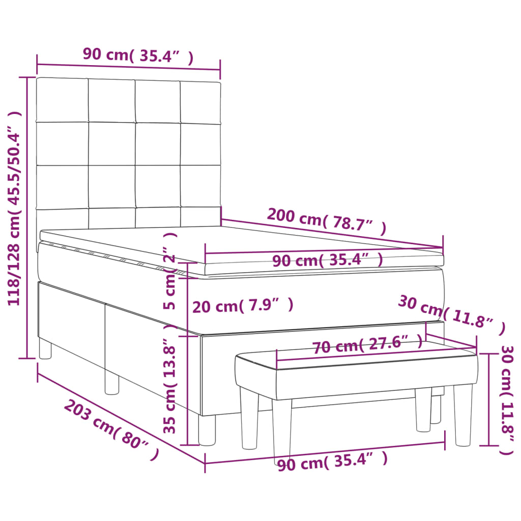Box spring krevet s madracem ružičasti 90x200 cm baršunasti