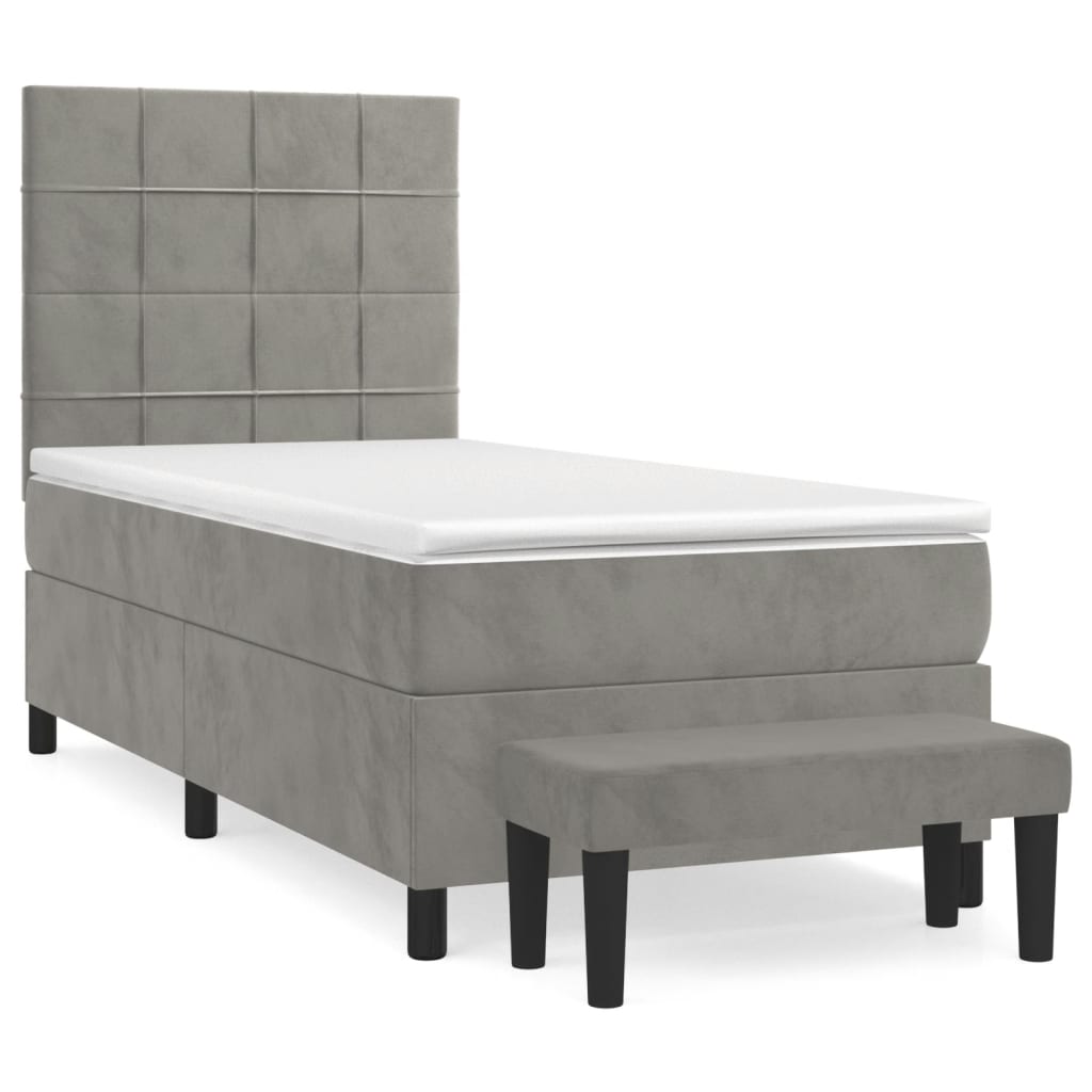 Box spring krevet s madracem svjetlosivi 100x200 cm baršunasti