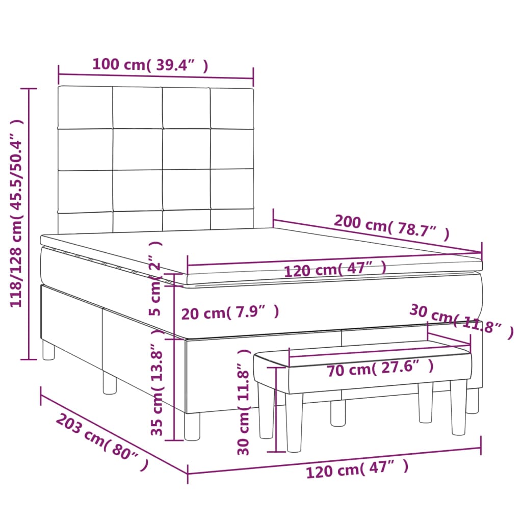 Box spring krevet s madracem svjetlosivi 120x200 cm baršunasti
