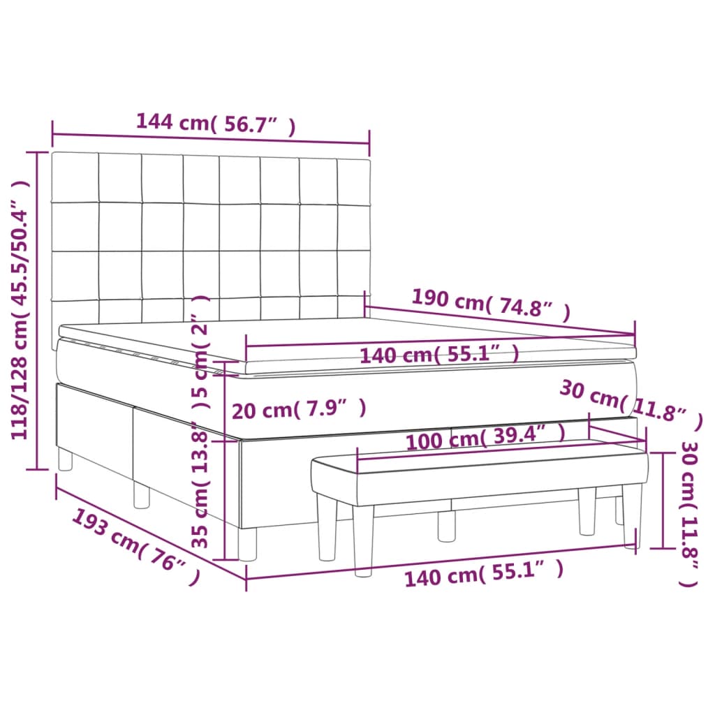 Krevet s oprugama i madracem crni 140 x 190 cm baršunasti