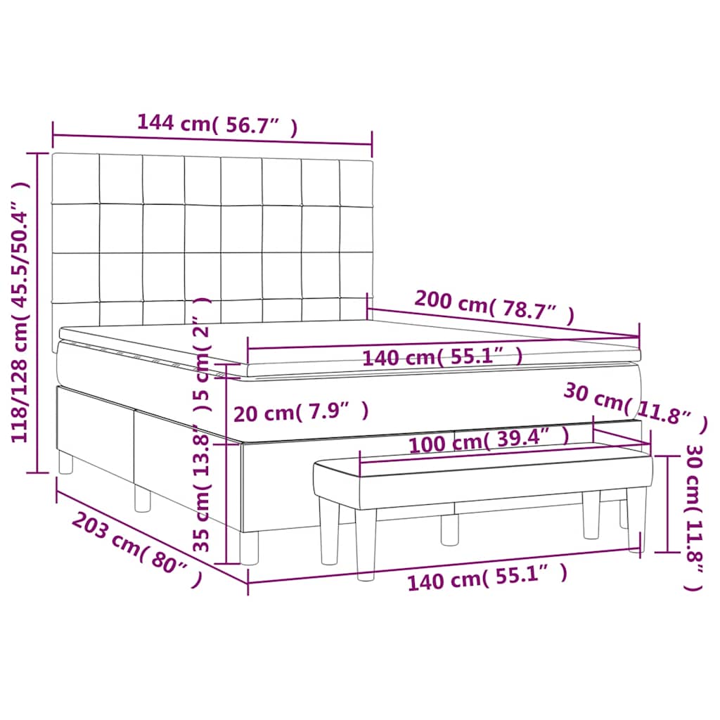 Krevet s oprugama i madracem tamnoplavi 140x200 cm baršunasti