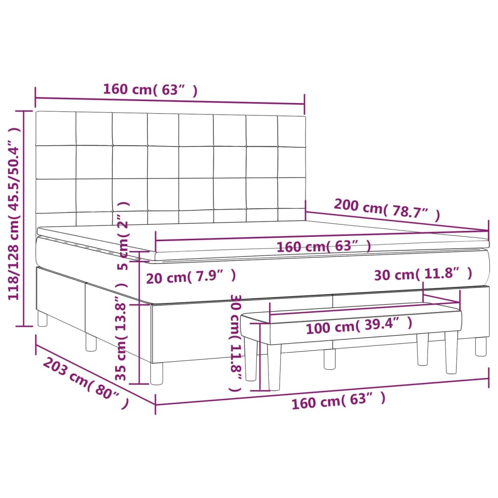 Krevet s oprugama i madracem crni 160x200 cm baršunasti