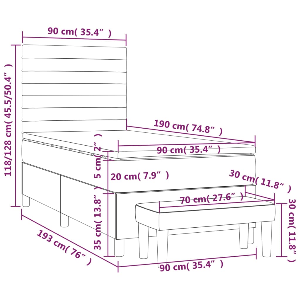Box spring krevet s madracem crni 90x190 cm baršunasti