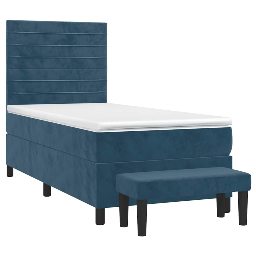 Box spring krevet s madracem tamnoplavi 90x190 cm baršunasti
