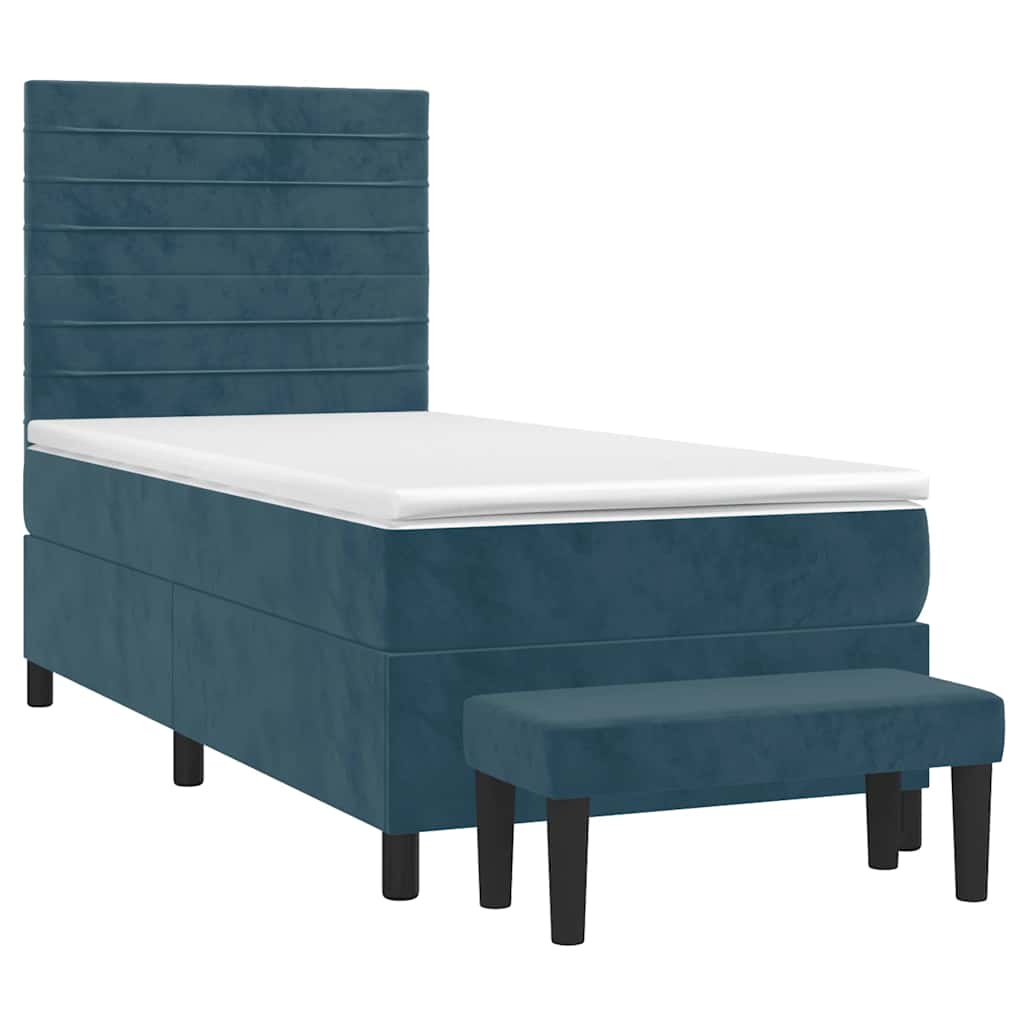 Box spring krevet s madracem tamnoplavi 90x200 cm baršunasti