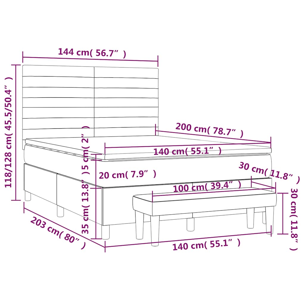 Krevet s oprugama i madracem tamnoplavi 140x200 cm baršunasti