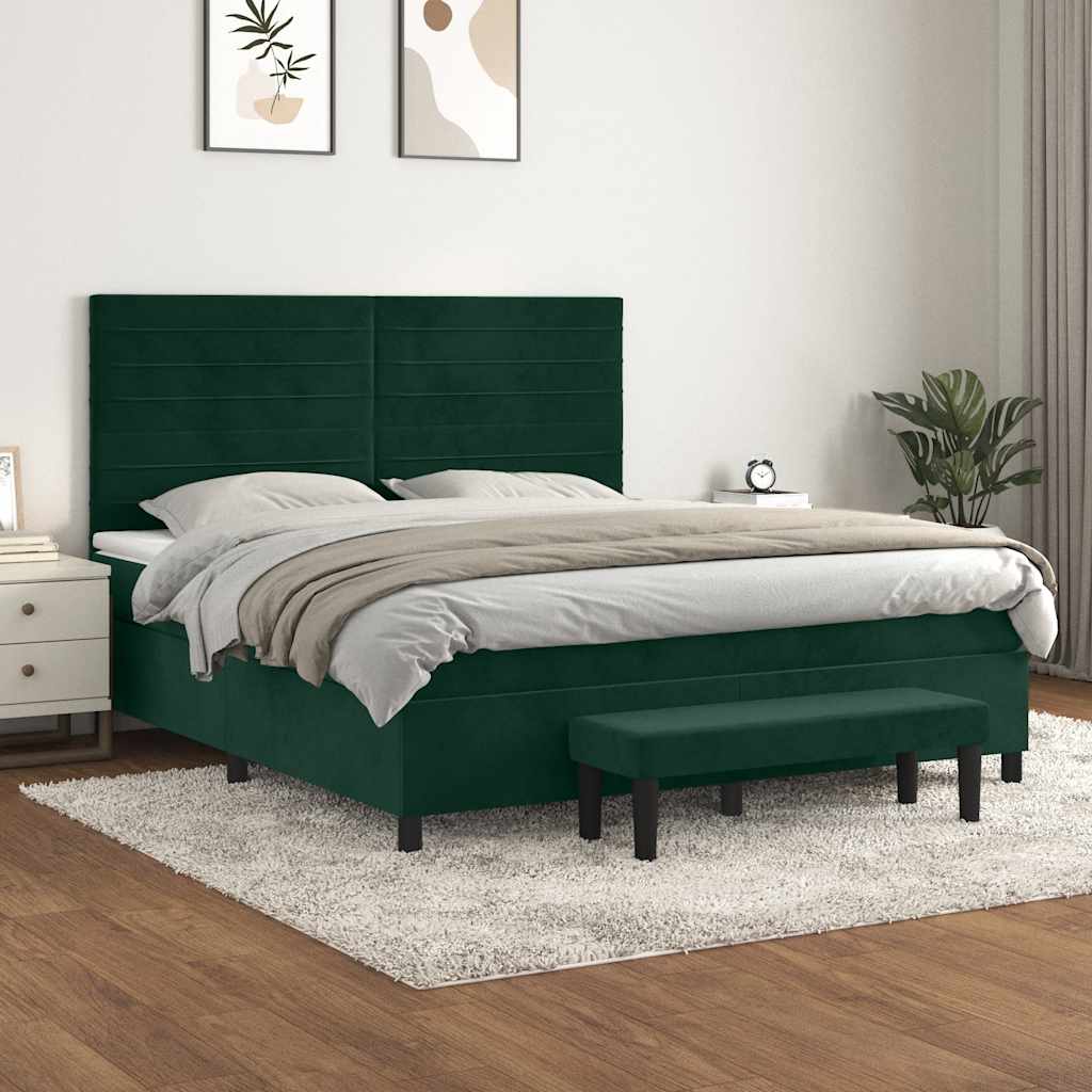 Krevet s oprugama i madracem tamnozeleni 160x200 cm baršunasti