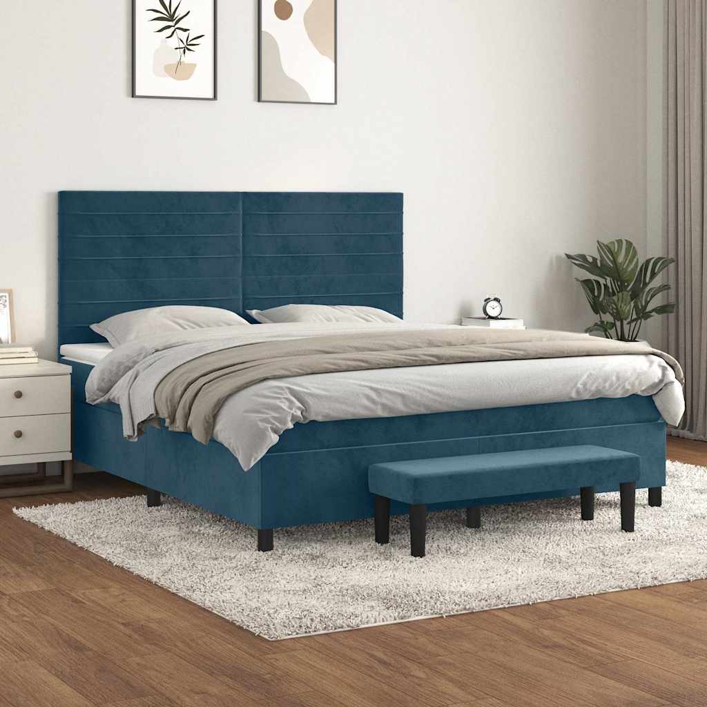Krevet s oprugama i madracem tamnoplavi 160x200 cm baršunasti