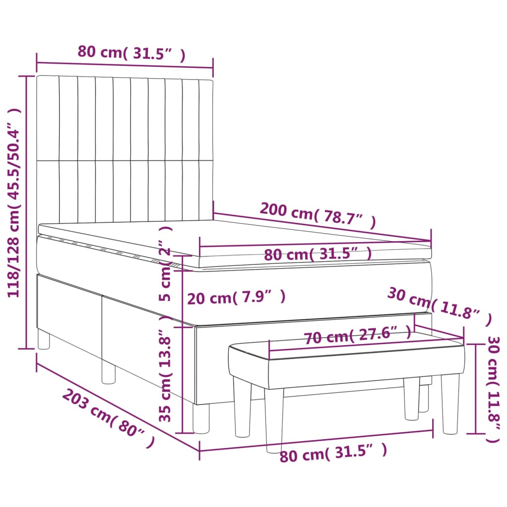 Box spring krevet s madracem tamnosivi 80 x 200 cm baršunasti