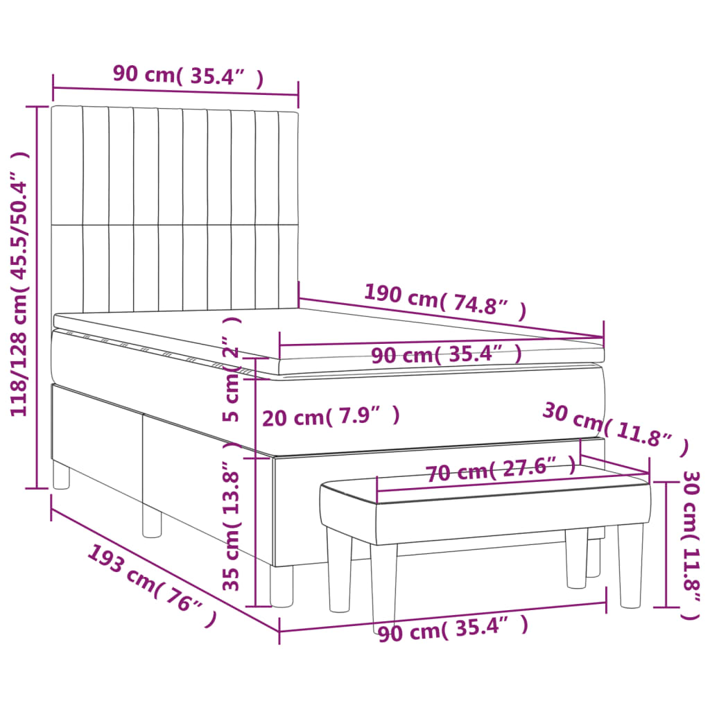 Box spring krevet s madracem ružičasti 90x190 cm baršunasti