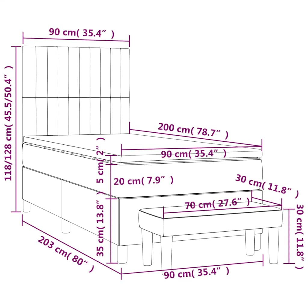 Box spring krevet s madracem tamnoplavi 90x200 cm baršunasti