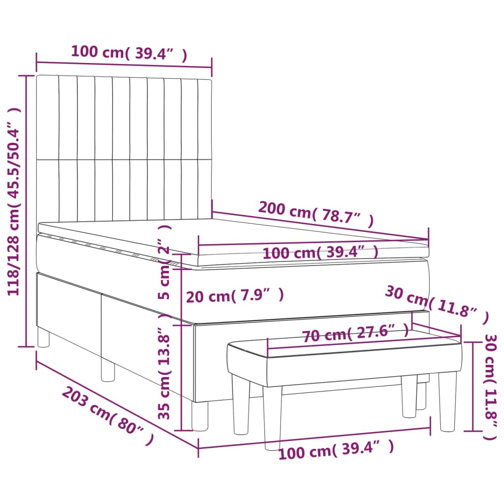 Box spring krevet s madracem crni 100x200 cm baršunasti