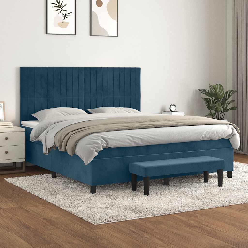 Krevet s oprugama i madracem tamnoplavi 180x200 cm baršunasti