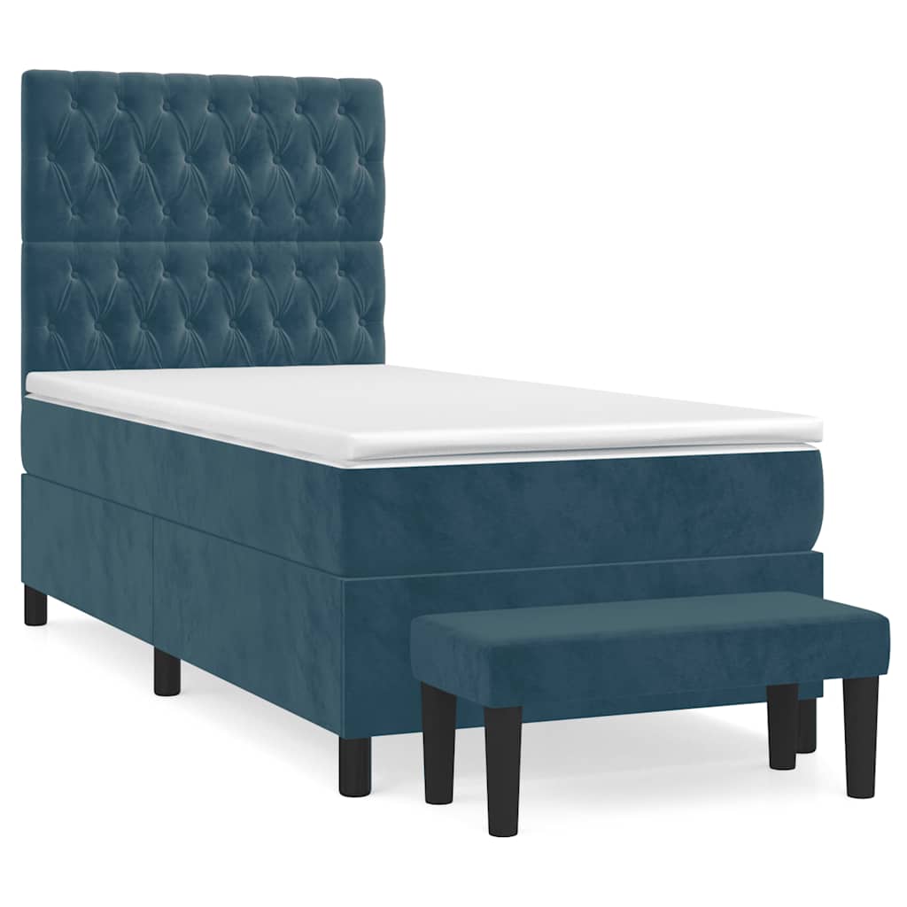 Box spring krevet s madracem tamnoplavi 90x190 cm baršunasti