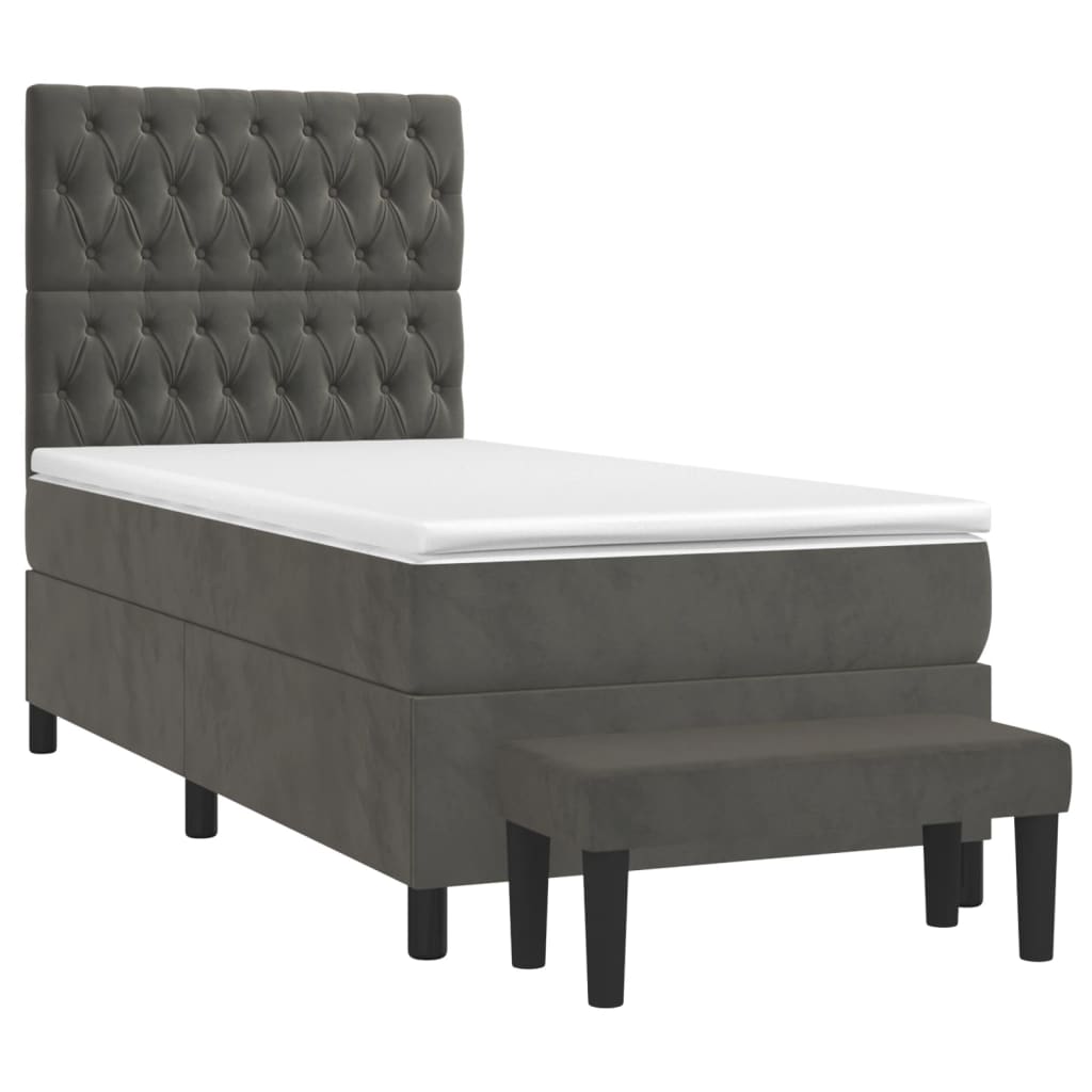 Box spring krevet s madracem tamnosivi 90x200 cm baršunasti