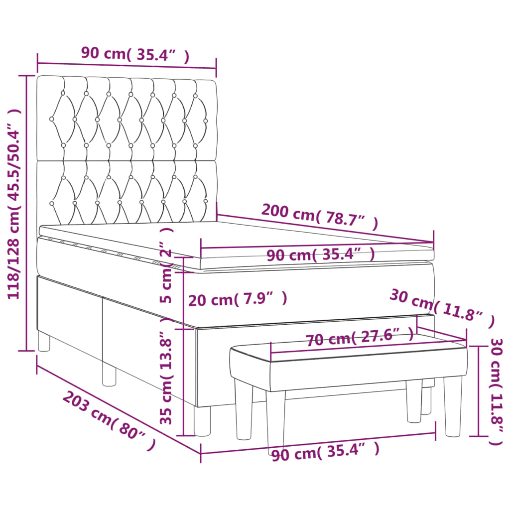 Box spring krevet s madracem tamnosivi 90x200 cm baršunasti