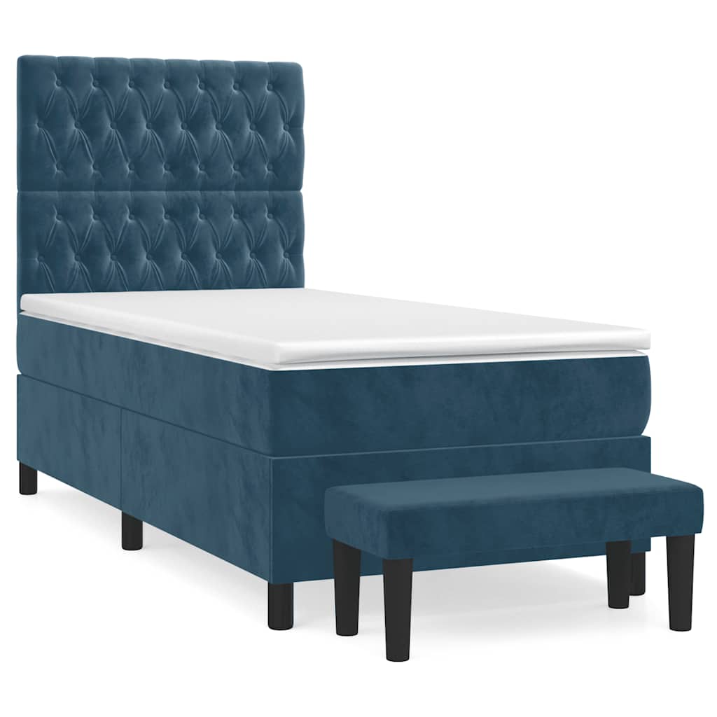 Box spring krevet s madracem tamnoplavi 90x200 cm baršunasti