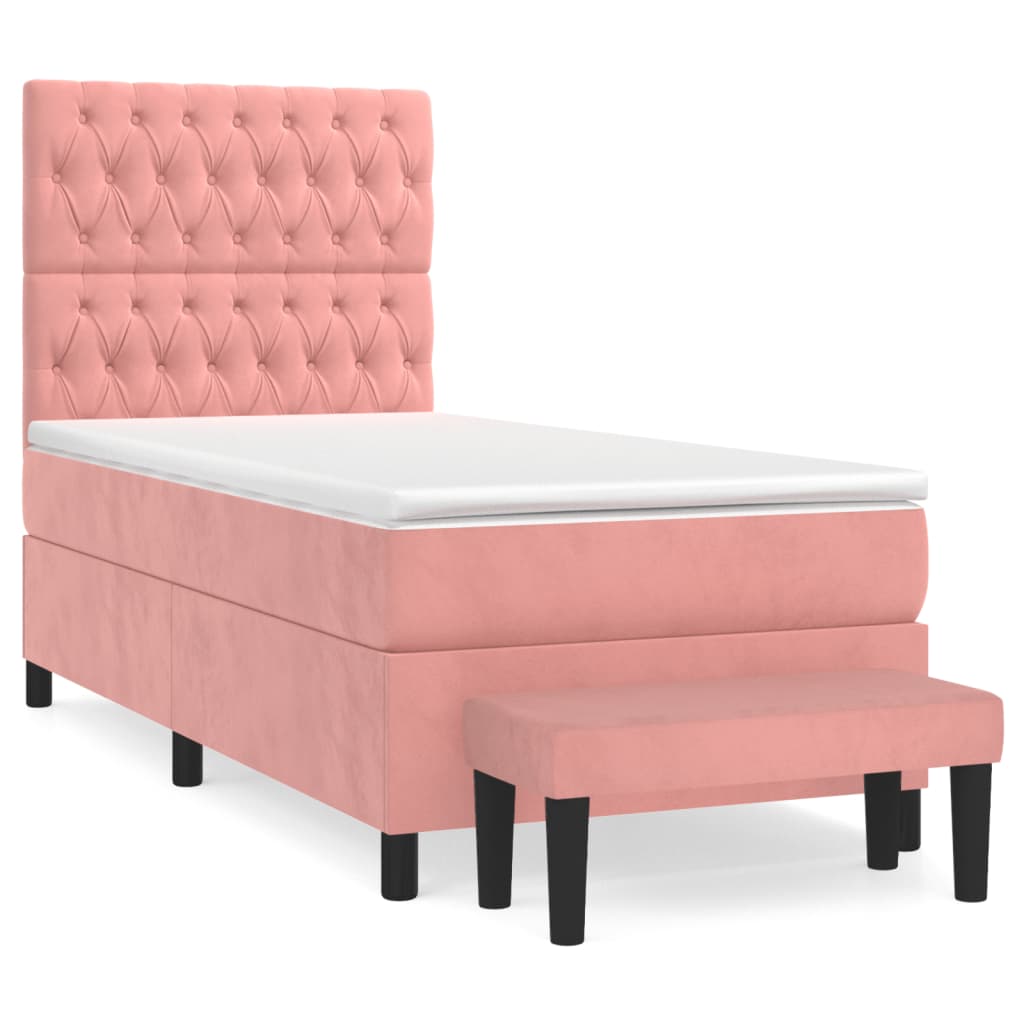 Box spring krevet s madracem ružičasti 90x200 cm baršunasti