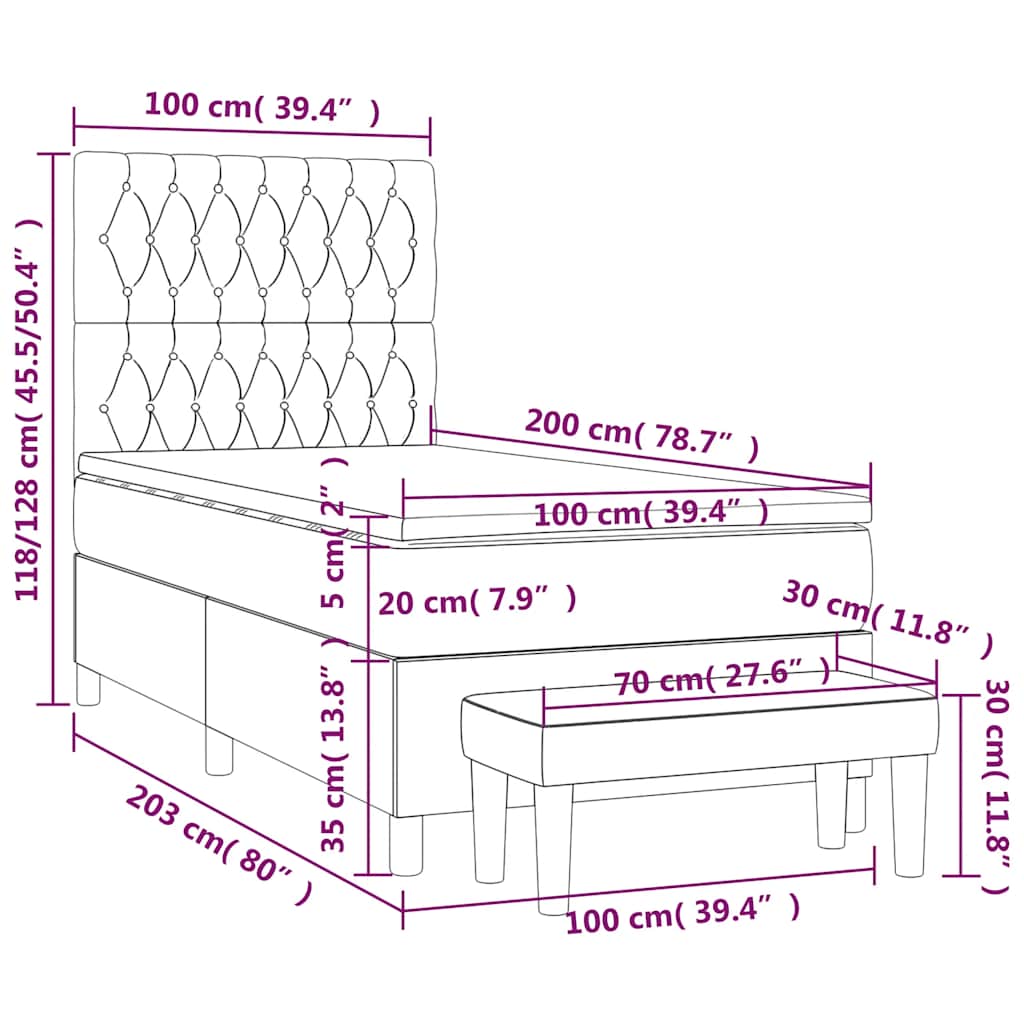 Box spring krevet s madracem tamnoplavi 100x200 cm baršunasti