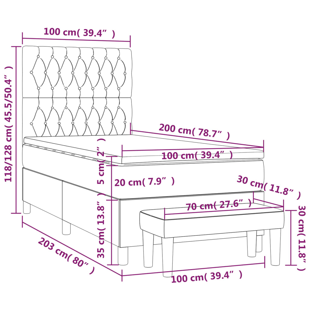 Box spring krevet s madracem ružičasti 100x200 cm baršunasti