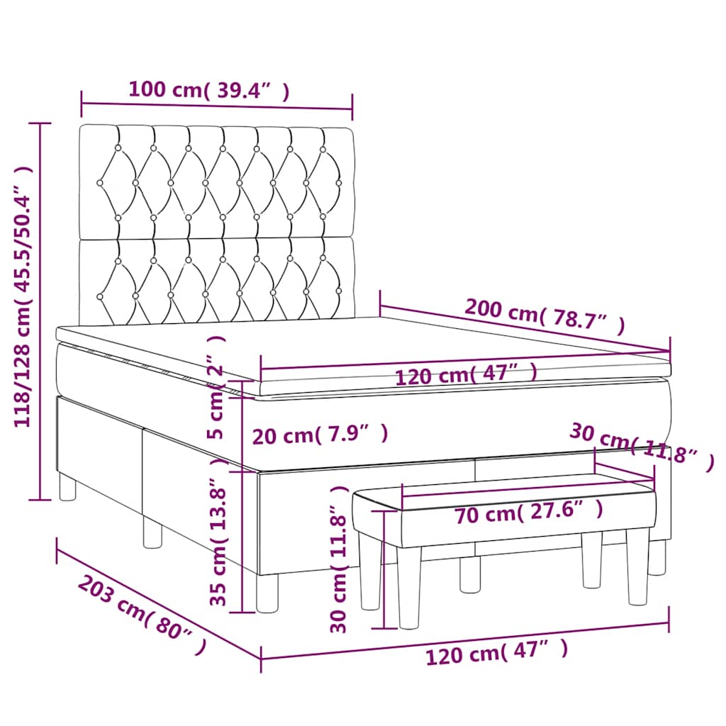 Box spring krevet s madracem tamnoplavi 120 x 200 cm baršunasti