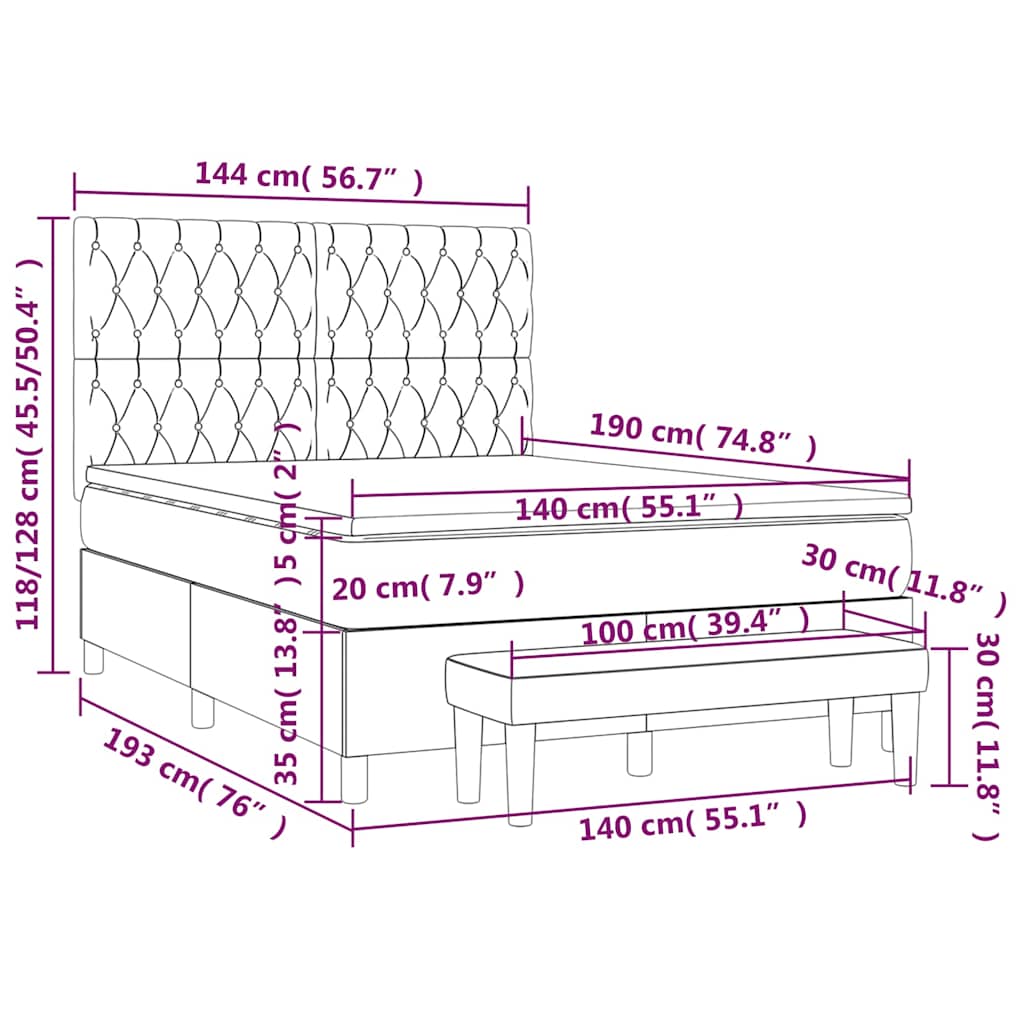 Krevet s oprugama i madracem tamnoplavi 140x190 cm baršunasti