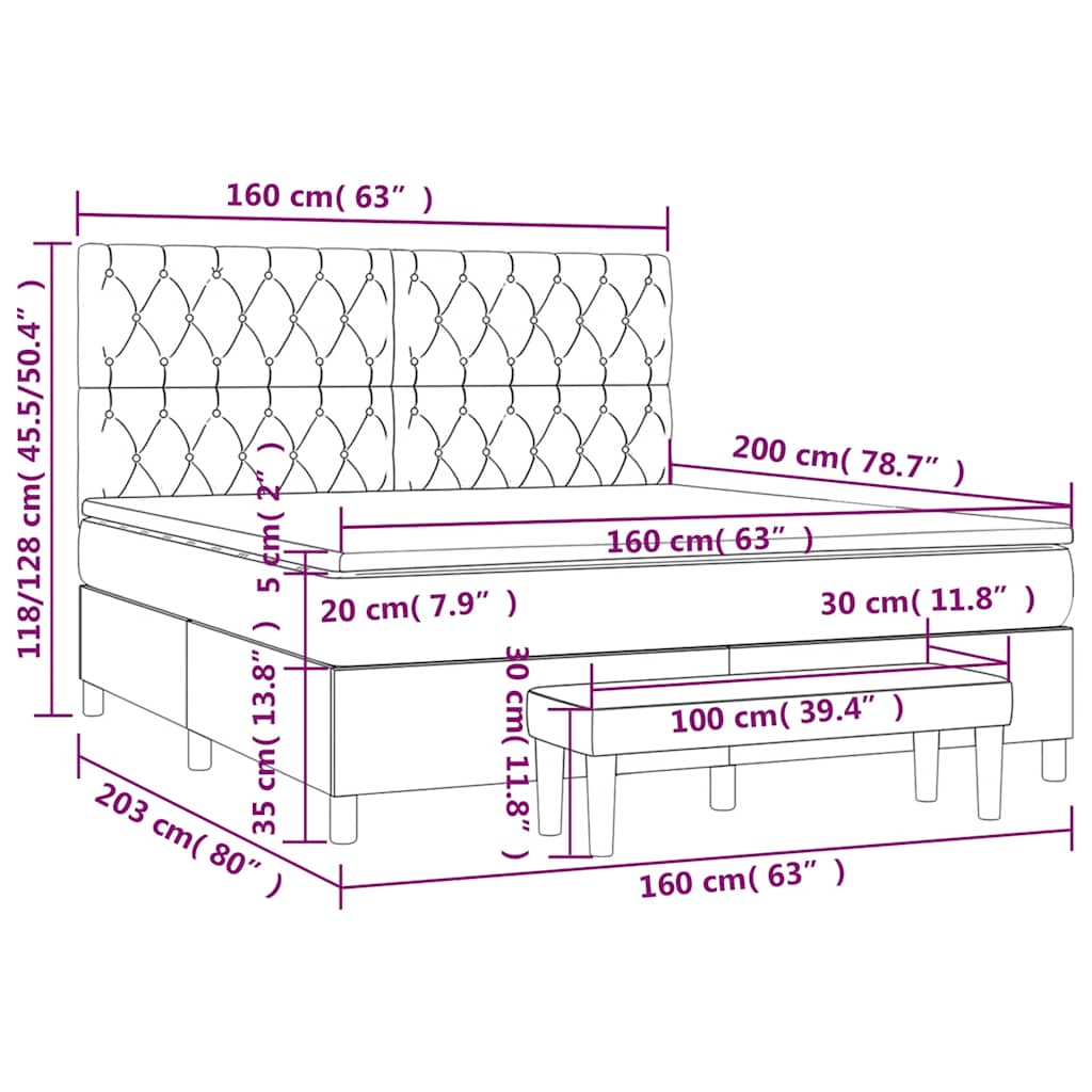 Krevet s oprugama i madracem tamnoplavi 160x200 cm baršunasti